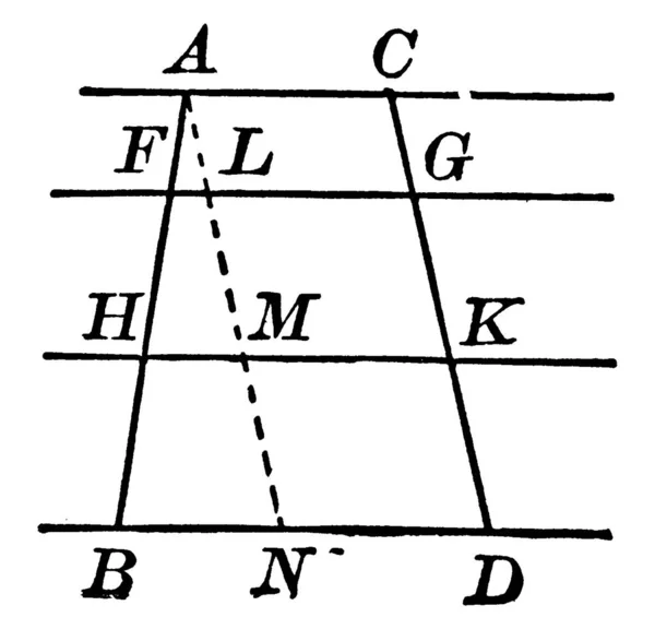 四本の線が平行に描かれ 二本の線が点AからB CからDまで交差する — ストックベクタ