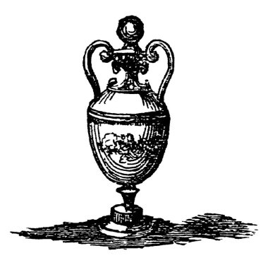 Bir vazonun tipik bir temsili, çeşitli şekillerde, genellikle ortadaki en büyük kap, ve bir ayak veya kaide ile döşenmiş, klasik çizgi çizimi ya da oyma çizimi ile 
