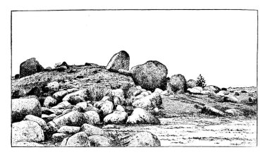 Şekil, buzulun ön tarafında oluşmuş bir moraine tipi olan bir ön moraine, vintage çizim ya da oyma çizimi gösterir..