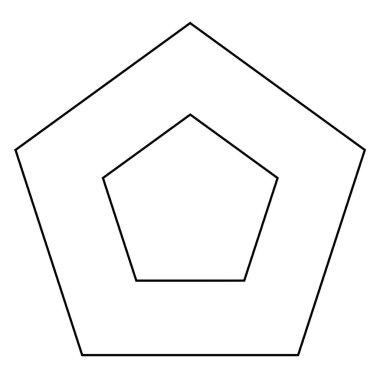 Burada iki eş merkezli beşgen şekil görünüyor. Bir şekil diğerinin içinde. Klasik çizim ya da gravür çizimi.