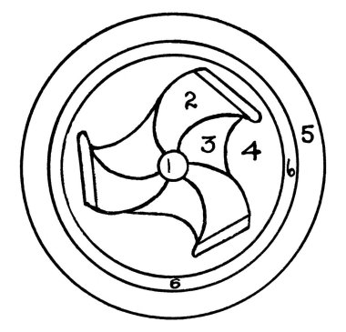 Birden altıya kadar numaralandırılmış doğu şablonu, klasik çizgi çizimi veya gravür çizimi.