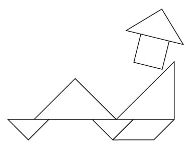 Bu tangram sola bakan adamı temsil ediyor, tangram öğrencilere geometrik fikirleri anlamak ve uzamsal beceriler geliştirmek için manipülatif bir set kullanma fırsatı veriyor.. 