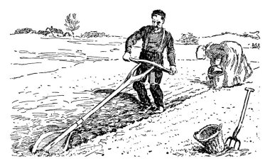 Göğüs basıncı, klasik çizim ya da kabartma resimleriyle tarlayı tarlada tarla süren bir adamın resmi..