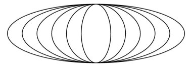 Tüm elipslerin dikey eksenine sahip altı konsantrik elips bir araya gelir ve yatay eksenleri birbirinden bazı mesafelerle ayrılır, vintage çizgi çizimi veya gravür çizimi.