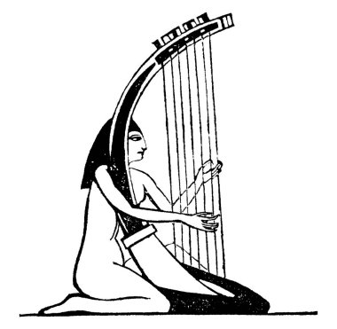 Mısırlıların müzik çalışmalarına büyük ilgi gösterdikleri ve sanat, klasik çizim ya da gravür çizimi bilgisiyle vardıkları ses panosuna doğru bir açıyla çalışan bir dizi ayrı telden oluşan arp. 