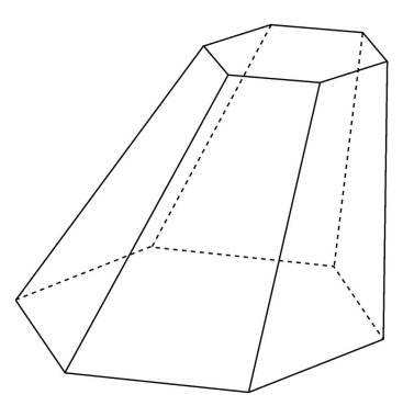 Çarpık şekilli bir altıgen. Buz bloğuna benziyor, klasik çizim ya da gravür çizimi.