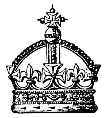 İngiliz tacının yeni bir şekli, kemer haçları, haçlar, haçlar, eski çizimler ya da kabartmalar var..