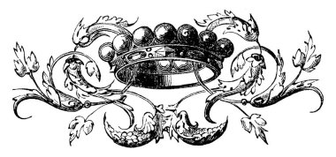 Bu bir taç ve sarmaşık süslemesi ya da dekorasyon ya da cihaz. Klasik çizim ya da gravür çizimi.. 