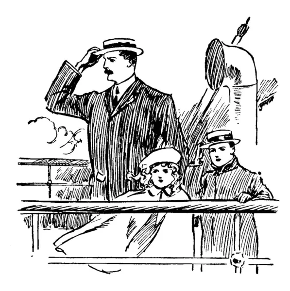 Obraz Przedstawia Mężczyznę Trzymającego Kapelusz Który Miał Głowie Dwóch Chłopców — Wektor stockowy