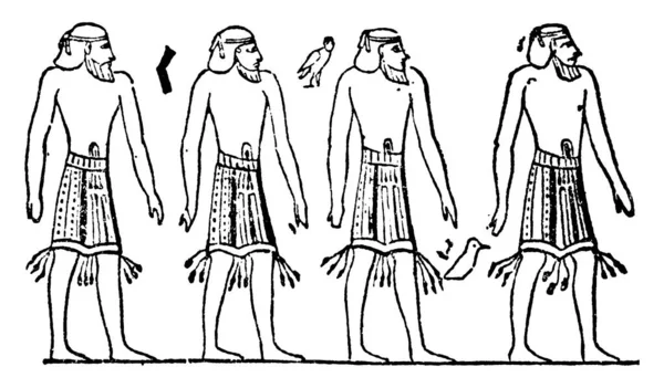 Mısır Fatihlerinden Önce Getirilen Farklı Uluslardan Tutsakların Tipik Bir Temsili — Stok Vektör