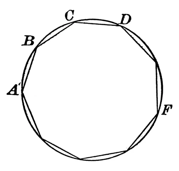 Nio Sidig Polygon Inskriven Cirkel Vintage Linje Ritning Eller Gravyr — Stock vektor