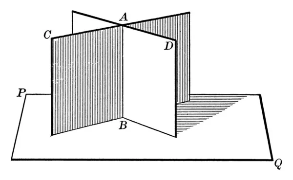교차하는 평면이 빈티지 삽화에 수직인 평면에 — 스톡 벡터