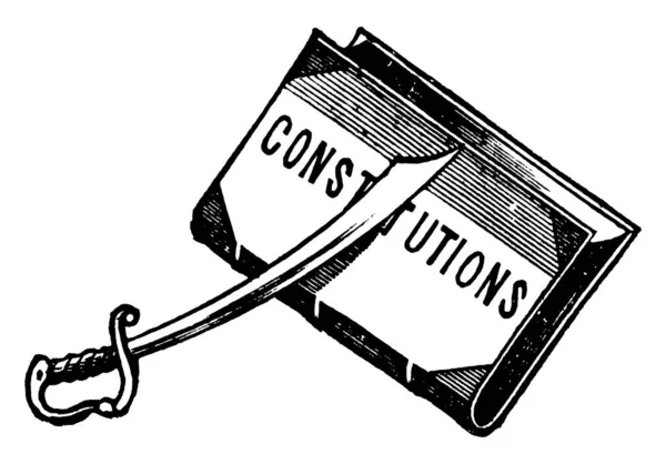 Uma Ilustração Com Uma Espada Colocada Sobre Livro Com Nome —  Vetores de Stock