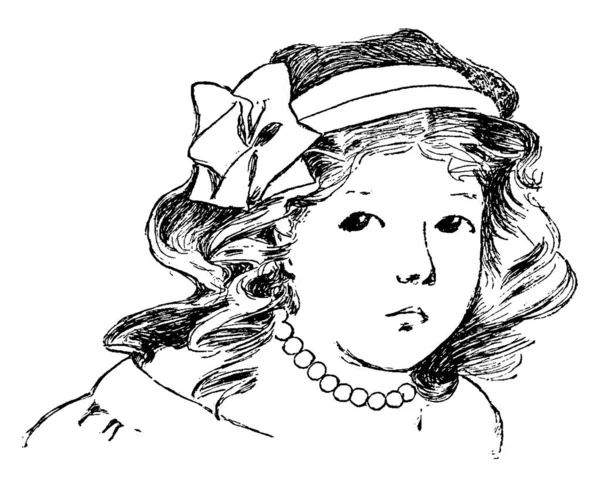 Resimde Kolyesinde Dairesel Boncuklar Saç Bandında Fiyonk Klasik Çizimler Veya — Stok Vektör