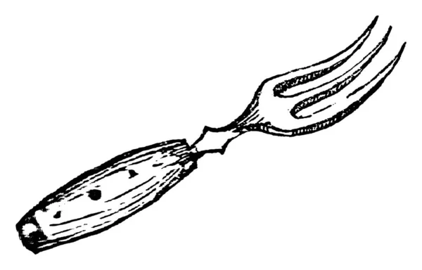 厨房用具是一种通常由金属制成的器具 有两个或两个以上的叉子或叉子 它可以帮助人们用矛头刺食物 或者用刀把它们举到嘴边 或者用老式线条画或雕刻插图 — 图库矢量图片