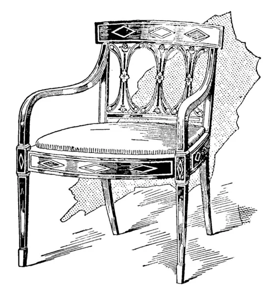 トーマス シェラトンによって設計された腕と背部の短い椅子 ヴィンテージラインの図面や彫刻イラスト — ストックベクタ