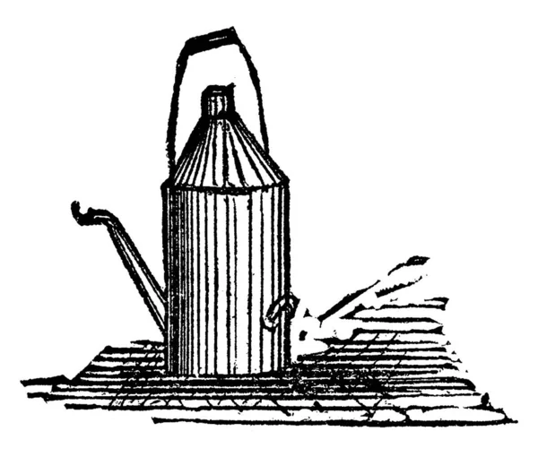 金属製の現代における液体のためのカップ又は容器で 長い注ぎ口 ハンドル及び蓋 ヴィンテージライン図面又は彫刻イラストを有するもの — ストックベクタ
