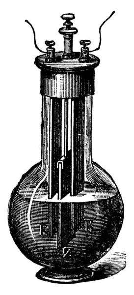 Bottle Bichromate Vintage Lijntekening Gravure Illustratie — Stockvector