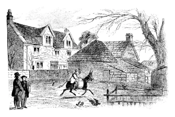 内战期间雅各布 波考克农舍的画像 在那里 骑骡子的人 画老旧的线条或雕刻插图 — 图库矢量图片