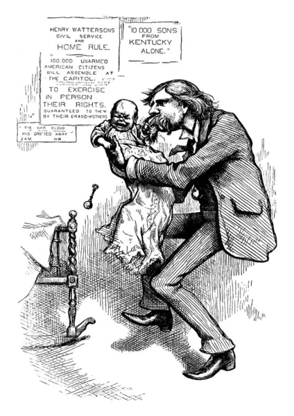 Caricatura Henry Watterson Segurando Seu Bebê Chorando Ele Era Jornalista — Vetor de Stock