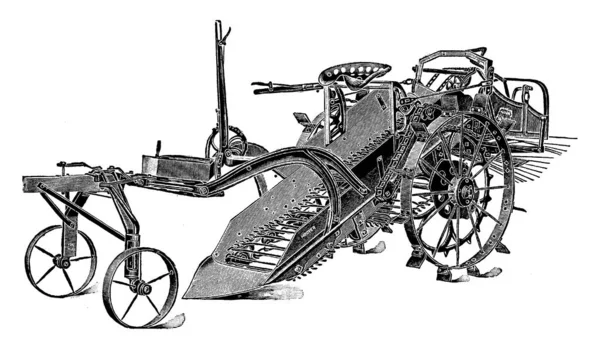 Maskiner Som Används För Att Gräva Potatis Vintage Line Ritning — Stock vektor