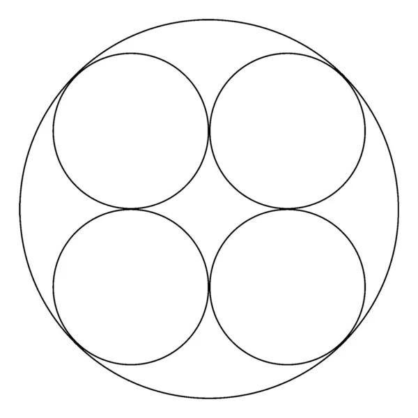 一个大圆圈内的四个完整圆圈和圆圈的两侧相互接触 形成几何图形 古董画或雕刻图解 — 图库矢量图片
