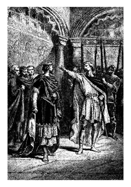 Король Группой Людей Рисованием Винтажных Линий Гравировкой — стоковый вектор