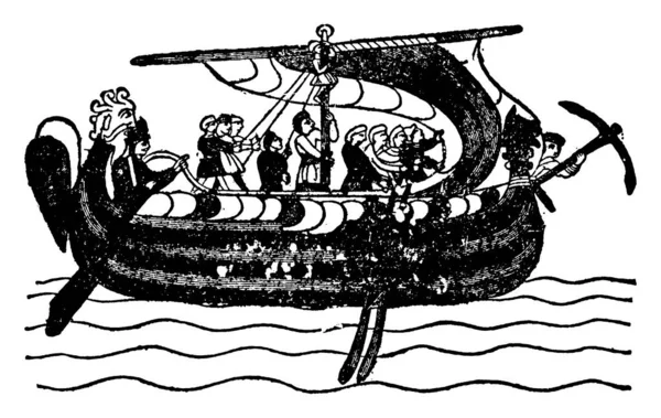 Długi Haftowany Materiał Przedstawiający Sceny Upamiętniające Bitwę Pod Hastings 1066 — Wektor stockowy