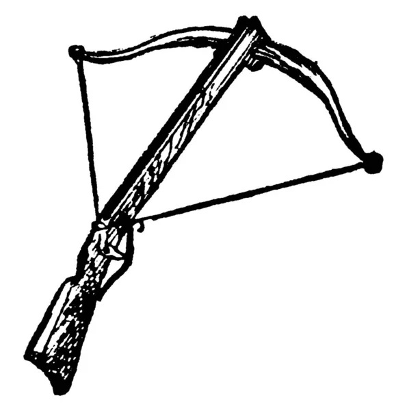 クロスボウ クロスボウ ヴィンテージライン図面または彫刻イラストと同様の原理で伸縮性のある武器の一種である — ストックベクタ