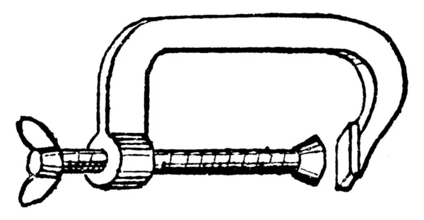 卡钳螺钉的典型表示 卡钳螺钉是接合器用来将工件固定在桌子上或固定两片的工具 用于制作老式线条或雕刻插图 — 图库矢量图片