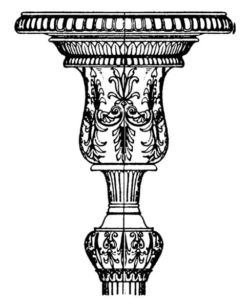 The Antique candelabrum capital with a plate or cup like form on the top where a lamp or candle can be placed, vintage line drawing or engraving illustration.