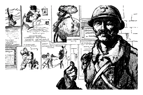 Ilustrace Politického Karikatury Francie Válce Vojákem Vpředu Ukazující Palcem Prstem — Stockový vektor