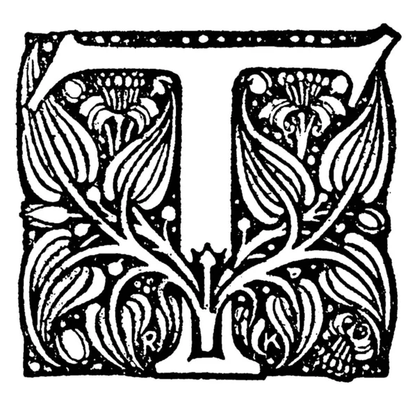 Типичное Изображение Цветочной Буквы Рисунок Винтажной Линии Гравировка — стоковый вектор