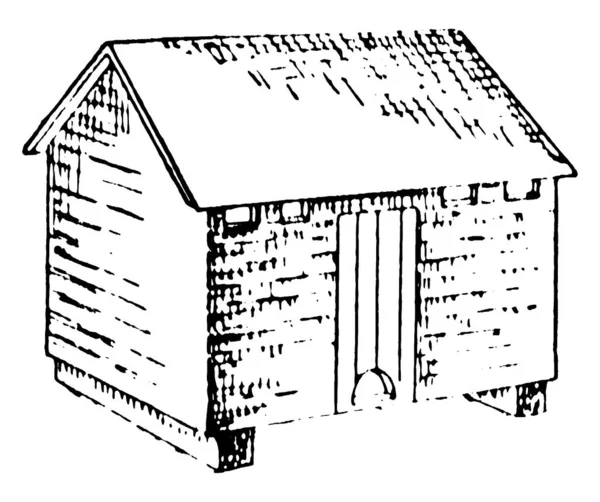 Een Typische Voorstelling Van Een Klein Kippenhok Waar Vrouwelijke Kippen — Stockvector