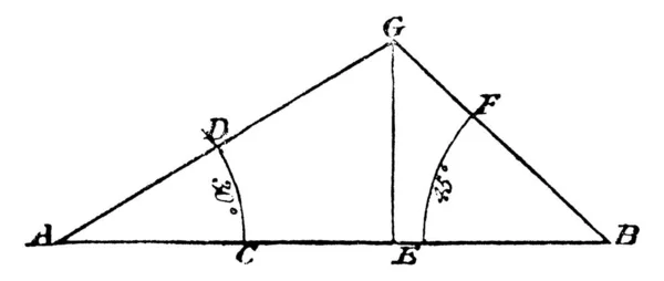 Отображение Построения Треугольника Дано Два Угла Основание Треугольника Рисунок Винтажной — стоковый вектор