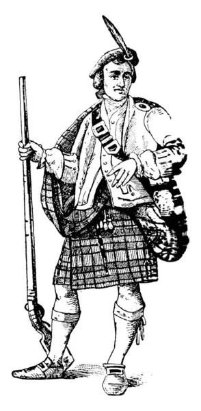 Highlander Portant Kilt Carreaux Une Sorte Jupe Non Bifurquée Longueur — Image vectorielle