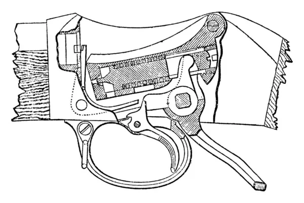 イギリス軍で使用されたライフルの典型的な表現として ワンショットレバー ヴィンテージライン図面や彫刻イラストがあります — ストックベクタ