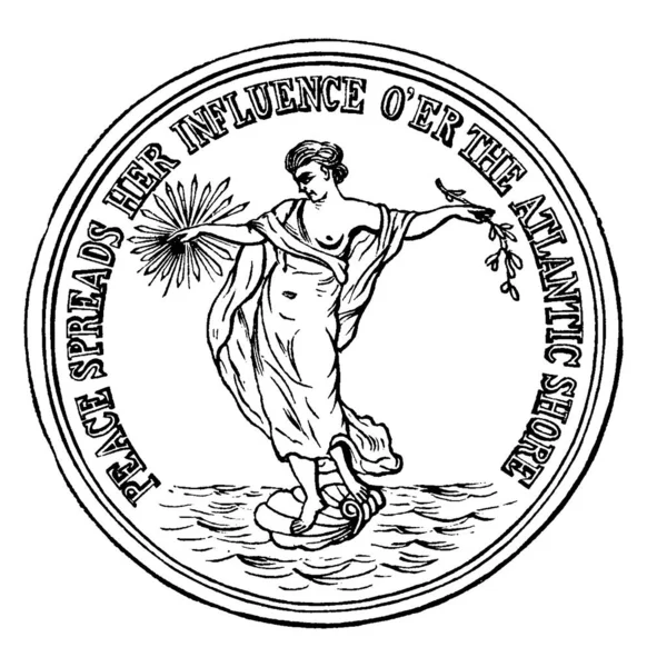 Lado Frente Medalha Comemorativa Tratado Ghent Terminando Guerra 1812 Desenho —  Vetores de Stock