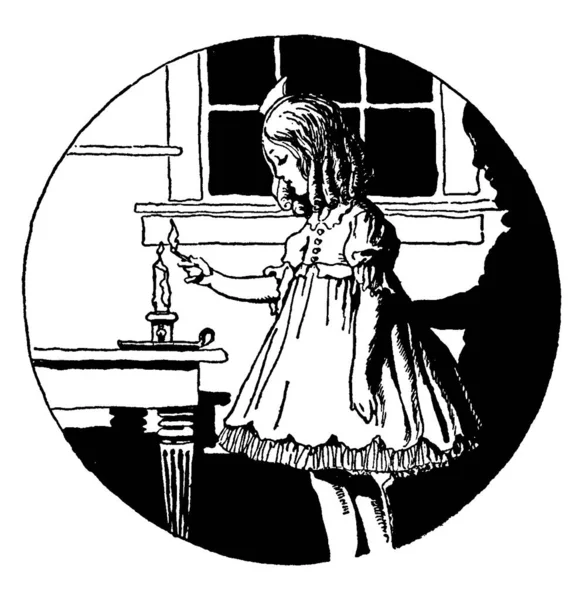 Молодая Девушка Молния Свечи Спички Палку Винтажные Линии Рисунок Гравировка — стоковый вектор