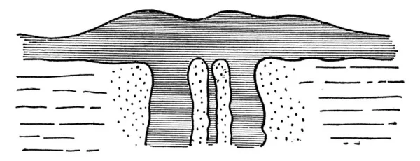 显示了石灰石在大理石中的变形 爱尔兰昂尼契海岸的拉特林岛 古老的线条画或雕刻插图 — 图库矢量图片