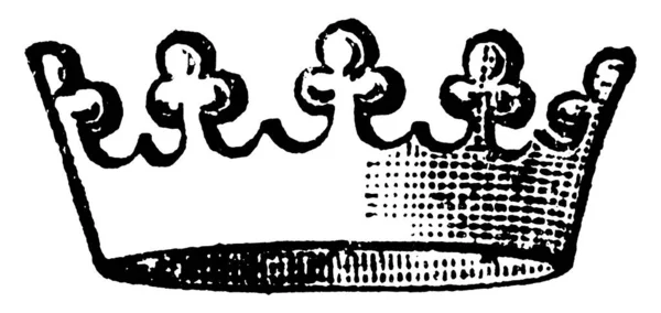 环状花冠亨利三世的一个平坦的凸起的冠冕 设计有三叶草 在每对叶子之间有一个略微凸起的点 有复古线条或雕刻插图 — 图库矢量图片