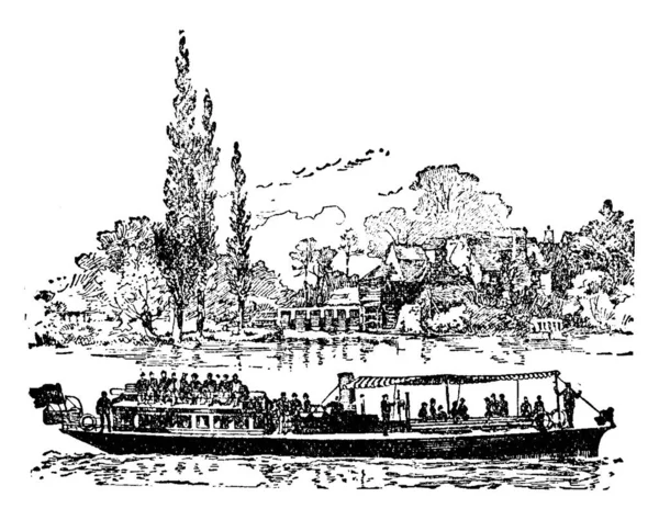 Ein Dampfboot Das Für Den Transport Von Menschen Und Gütern — Stockvektor
