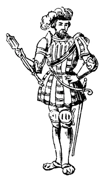 Soldado Pie Vestido Con Traje Militar Usado Desde Época Enrique — Archivo Imágenes Vectoriales