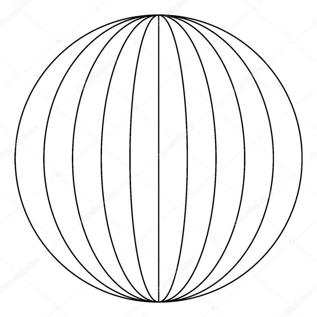 Four Ellipses Inside A Circle with vertical line in center. The major axis of the ellipses are the vertical axis, vintage line drawing or engraving illustration.