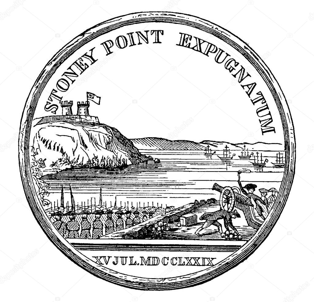 The back side of the General Anthony Wayne's Gold Medal, vintage line drawing or engraving illustration.