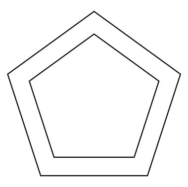 Diyagramda iki eş merkezli pentagonal şekil görünüyor. Klasik çizim ya da gravür çizimi.