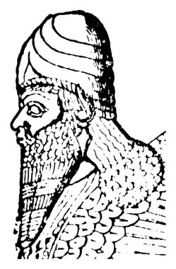 Şekil, Lamassu Heykeli 'ni temsil ediyor. Antik Mezopotamya dininden, klasik çizim ya da gravür resimlerinden oluşan göksel bir varlık..