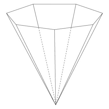 İçi boş sağ heptagonal (septagonal) piramidin geometrik yapısı. Taban bir çobandır ve yüzler ikizkenar üçgenler, klasik çizgi çizimleri ya da oyma resimleridir..