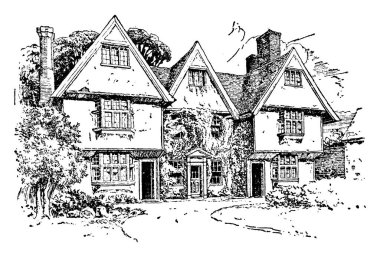Suffolk, Birleşik Krallık 'ta arazisi olan büyük bir kır evi, klasik çizim ya da gravür çizimi.