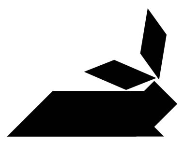 Bu tangram yerde yatan tavşanı temsil ediyor, tangramlar öğrencilere geometrik fikirleri anlamak için manipülatif bir set kullanma ve uzamsal beceriler, klasik çizimler veya oyma çizimleri geliştirme fırsatı veriyor..